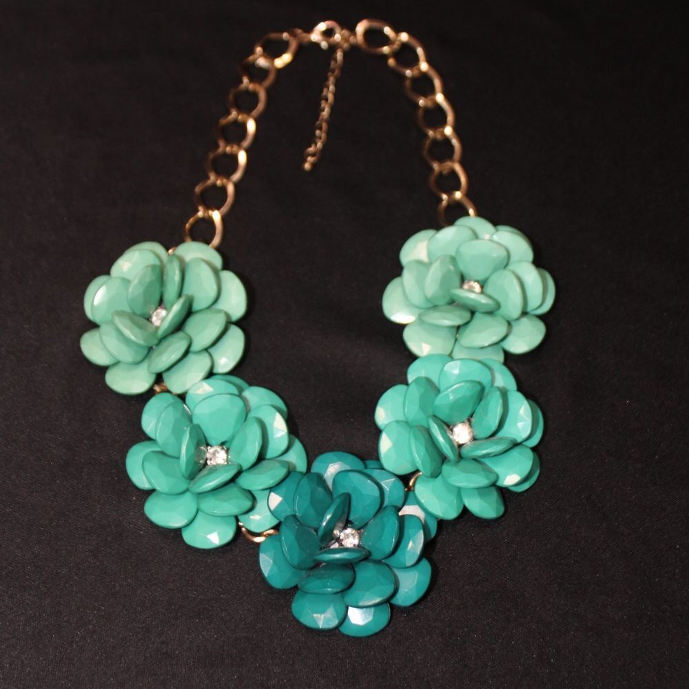 Turquoise Floral Two-Tone Statement Necklace - Picture 7 of 13